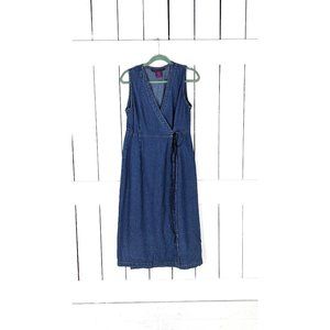 90s vintage blue cotton jean denim sleeveless long  maxi wrap dress PM